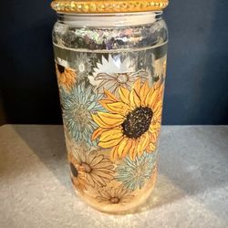 New Sunflower Glass Glitter Tumbler