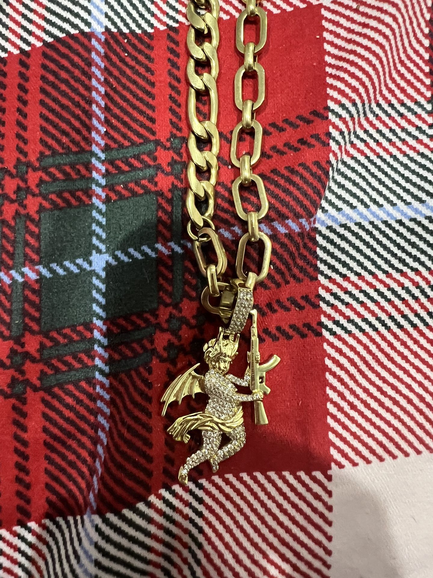 Gold Chain/Angel With Gold Ak47 Necklace