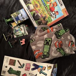 Minecraft Lot Of Toys, Figures Game, And Blanket