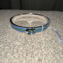 COACH Silver Bracelet With Green And Blue Stripes