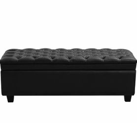 2006g  50" Faux Leather Storage Ottoman Bench, End of Bed Upholstered Rectangle Storage Ottoman Tufted Living Room Bedroom Bench with Safety Hinge, So