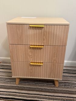 Brand New Natural 3-Drawer Nightstand / Dresser w Charging Station