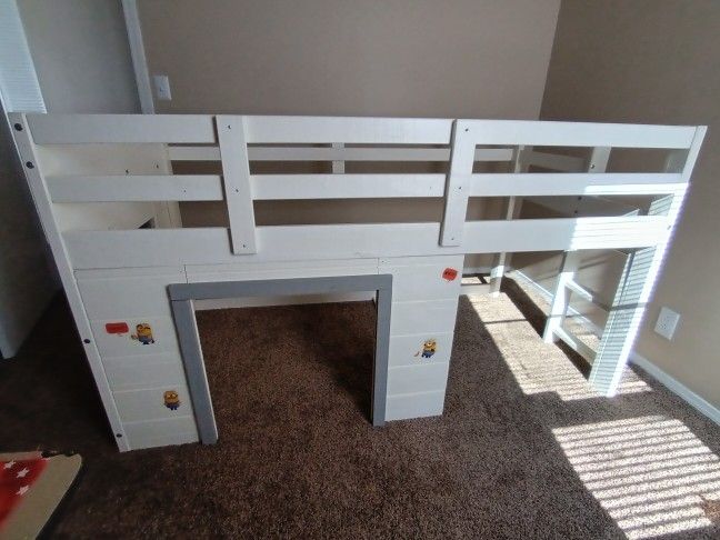 Children's Bed And Mattress; Twin Loft Bed With Ladder And Dresser