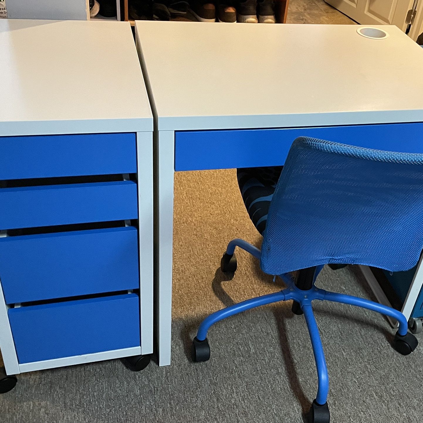 Desk With Drawer Cart And Swivel Chair From IKEA 