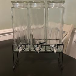 Set of 3 Glass Beverage Dispensers with Spouts + Metal Stand – 80oz Each