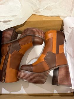 Dolls Kill Patchwork Leather Platform Ankle Boots US6