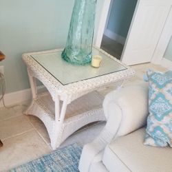 White Wicker Table 