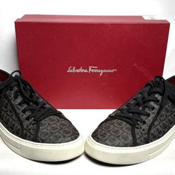 Salvatore Ferragamo Grey/Black Gancini Coated Canvas Anson Sneakers Size 13