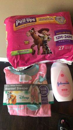 Baby Girl Bundle , Sleeper, Pull-ups and Lotion $12 firm