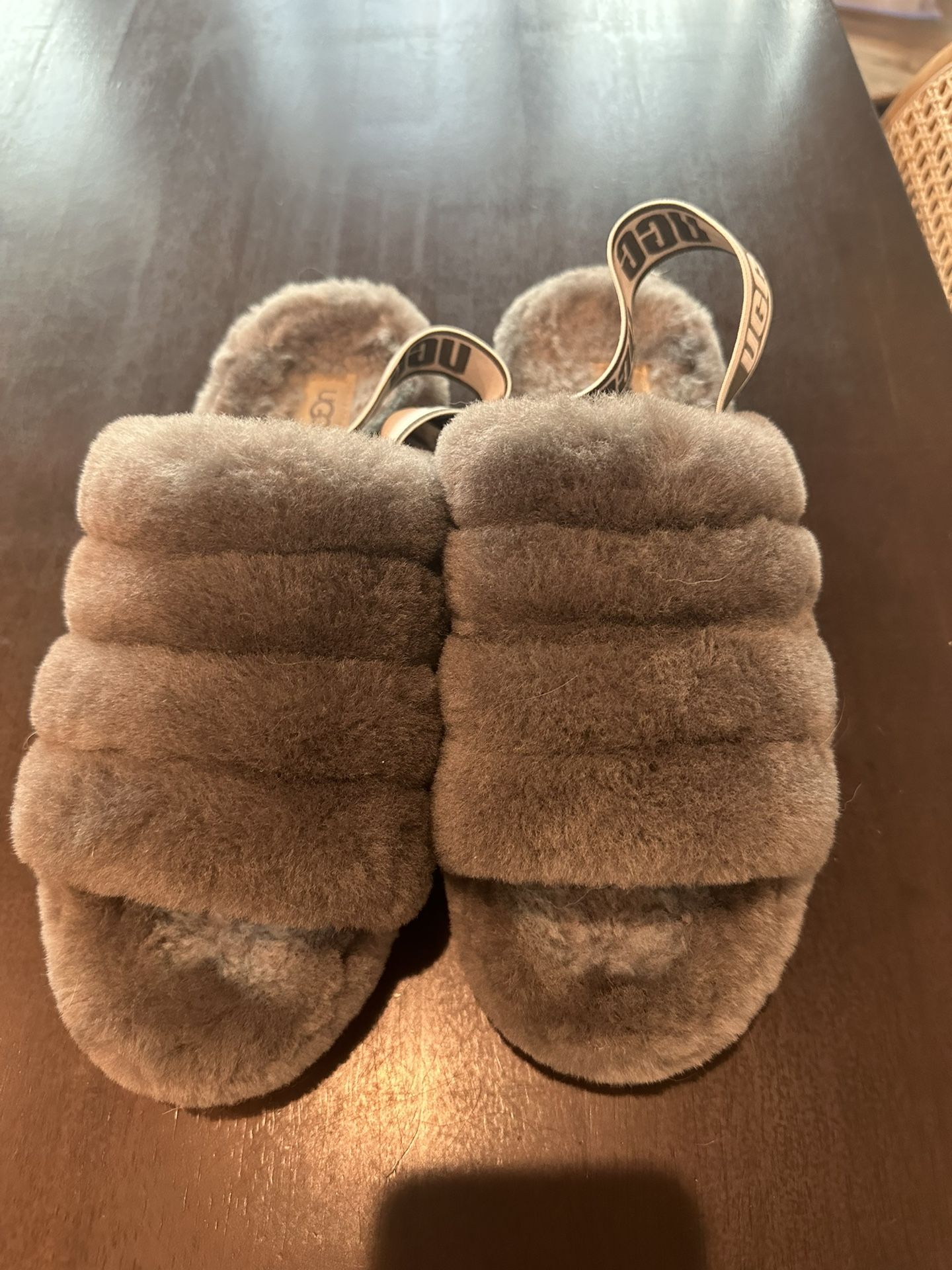 UGG Australia Women Fluff Yeah Slide Size 10 Charcoal Sandals