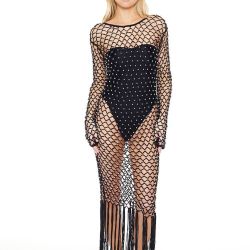 Long Sleeve Fishnet Swimsuit Cover Up for Women Mesh Sheer Dress Sexy Beachwear