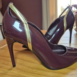 Marc Fisher Burgundy & Gold Heels - Size 7.5