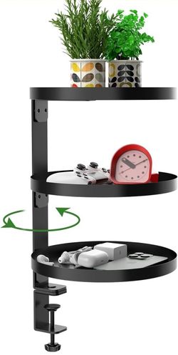 Swivel Clamp On Desk Shelf with 9.8in Adjustable Metal Storage Tray