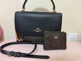 Klare Top Handle Bag In Signature Canvas Cross body + Bifold Wallet in Wallnut / Black