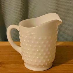 Vintage Hobnail Milk Glass 2 Cup Pitcher Dots and Dashes 5.25" Tall