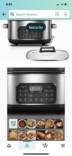 6.5qt Slow Cooker Air Fryer Combo, 12-in-1 Multicooker Programmable,  Adjustable Temp&Time