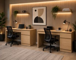 Light Wood Office Desk with Drawers