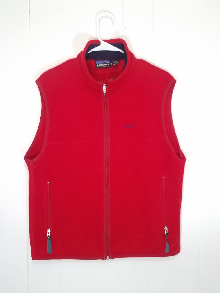 Patagonia Synchilla Fleece Vest Mens Medium Red Full Zip Pockets