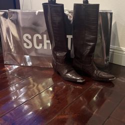 Schutz Dark Chocolate BootsCrocodile Calf Size 8