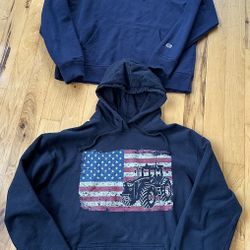 NAVY CHAMPION SZ LARGE AND BLACK USA /TRUCK SWEATSHIRT SZ 2XL