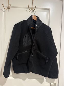 Black Sherpa Fleece Jacket with Snap Closure