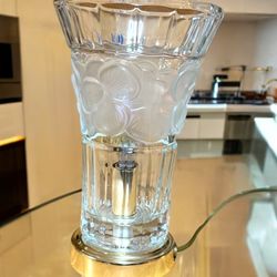 Vintage Crystal Vase Frosted Hibiscus Trim Tropical Boho Decor