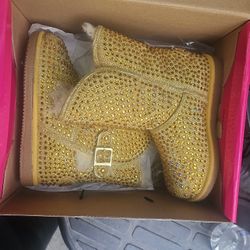 Gold Glitter Boot Kids 12