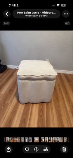 Cream Corduroy Storage Ottoman Pouf