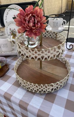 Two tiered stand macrame boho