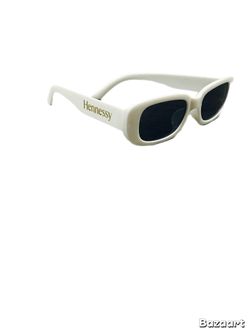 Y2K Skinny White Cat-Eye Sunglasses with Hennessy Logo