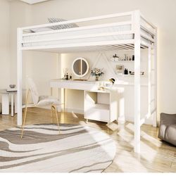 ikalido Brand White Twin Size Metal Loft Bed