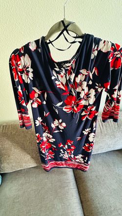 Navy Floral Print 3/4 Sleeve Dress