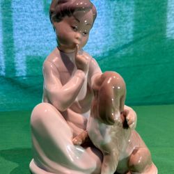 Lladro Spain Figurine BOY WITH DOG SHHH, QUIET PUPPY #4522 Matte