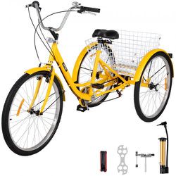 VEVOR Adult Tricycle with 7 Speed ​​Wheel, 26 Inch Cruiser Bike, Adjustable Tricycle with Bell, Brake System, Cruiser Bikes, Oversized Shopping Basket