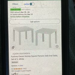 Furinno Classic Homey Square Parsons Side Wood End Tables, Set of 2, White