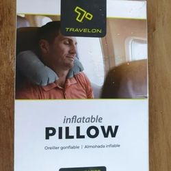 Travelon Inflatable Neck Pillow, Reusable Gray for Automatic Airplane Travel Comfort New