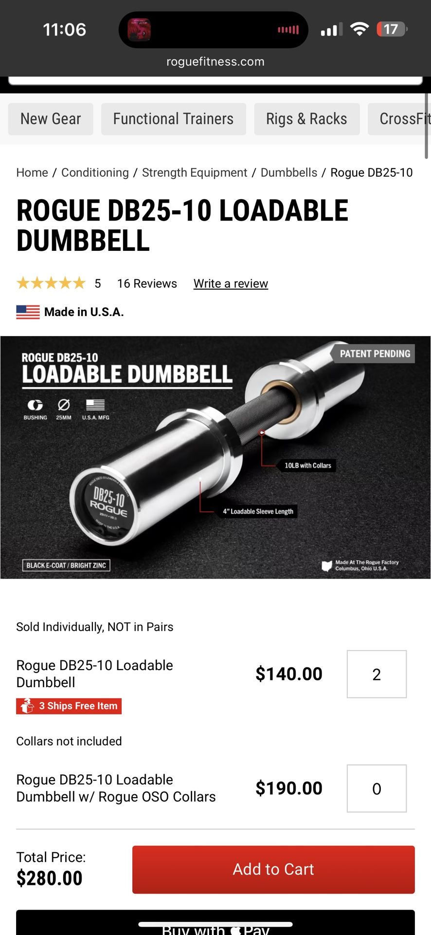 Rogue Loadable Dumbell