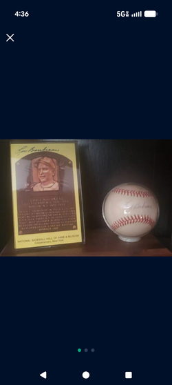 Lou Bordeaux autographed baseball and postcard