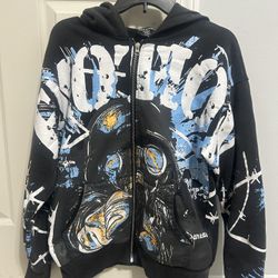 Alien graffiti print black mixed emotions zip up hoodie
