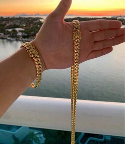 10mm | 12mm | 14mm Miami Cuban Link Premium Quality Gold Plated Heavy Chain Necklace 18k & 14k