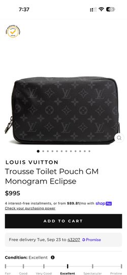 LOUIS VUITTON $1160 Retail Trousse Toilet Pouch GM Monogram Eclipse B
