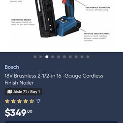 Bosch 16 -Gauge Cordless Finish Nailer