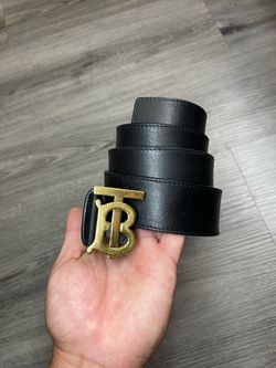 Men’s Burberry Belt “Black Leather Gold TB Buckle” Size 32-34 Waist In Men