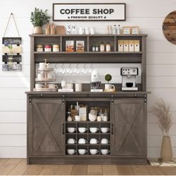 55" Wine Bar Farmhouse Coffee Bar Cabinet with Storage, Wine Racks for Dining Room kitchen