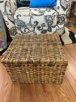 Vintage rattan woven storage box 19x17