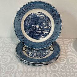 (4) VNTG Currier And Ives Old Grist Mill Dinner 10” Plates MORE AVAILABLE 