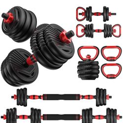 Adjustable Dumbbell Set 20LBS/35LBS/55LBFree Weights Dumbbells, 4 in 1 Weight Set, Dumbbell, Barbell, Kettlebell, Push-up, Home Gym Fitne