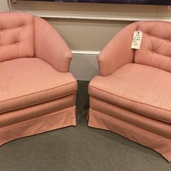 Pink Barrel Chairs On Casters - Set Of 2