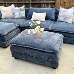 💙 Luxe Cloud-Soft Blue Sectional Couch with Ottoman 🚚DELIVERY AVAILABLE 🚚💙