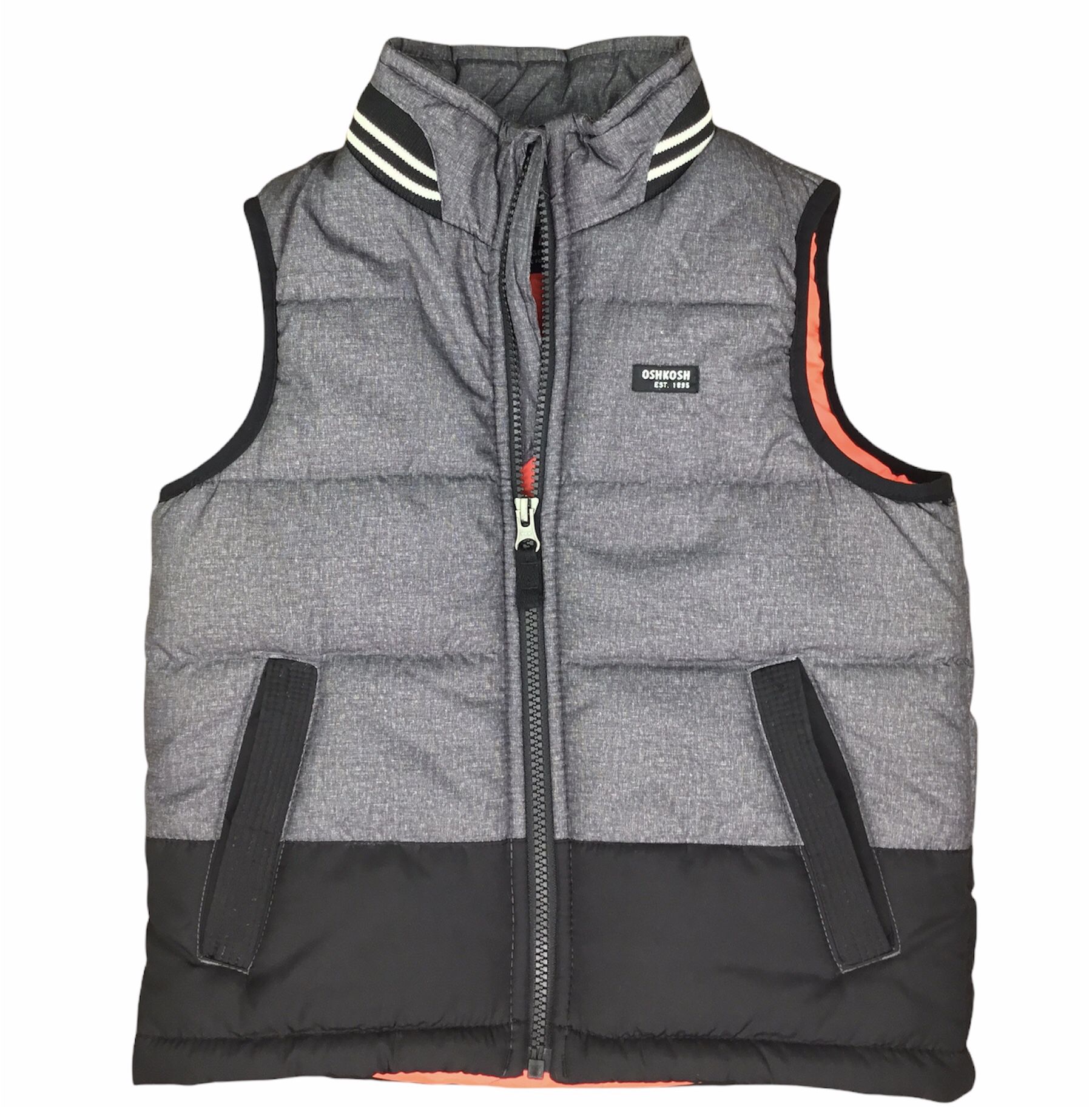 Oshkosh Boys Size 5 Insulated Soft Warm Comfy Black Silver Red Vest Full Zip EUC 